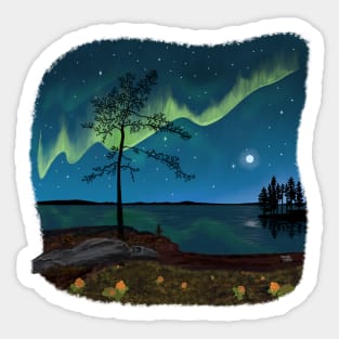First glimmer of the Northern Lights - Autumn in Lapland Sticker